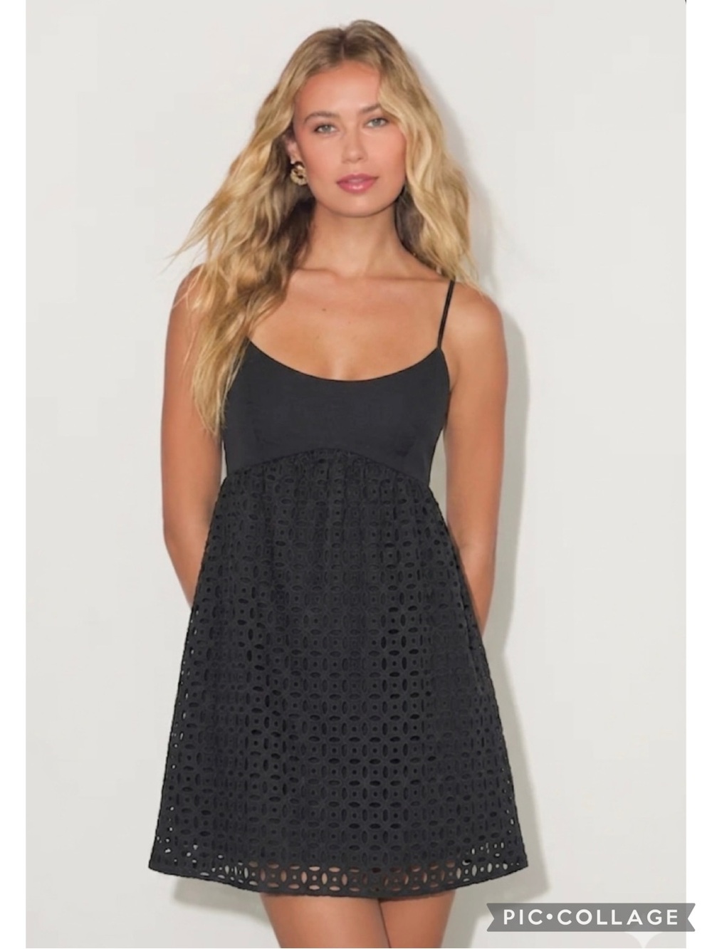 Susana Monaco Black Eyelet Babydoll Mini Dress XS LBD Quiet Luxury